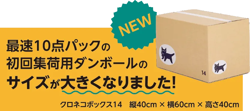 最速10点パックの初回集荷用ダンボールのサイズが大きくなりました